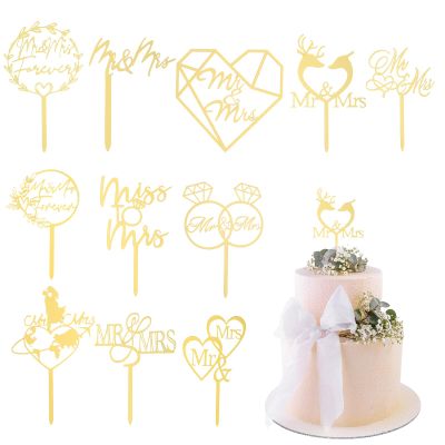 11PCS Gold Mr and Mrs Cake Topper, Acrylic Gold Wedding Cake Toppers Bride and Groom, Reusable Wedding Cakes Topper for Weddings, Engagements, Anniversaries, Bridal Shower Cakes Decorations