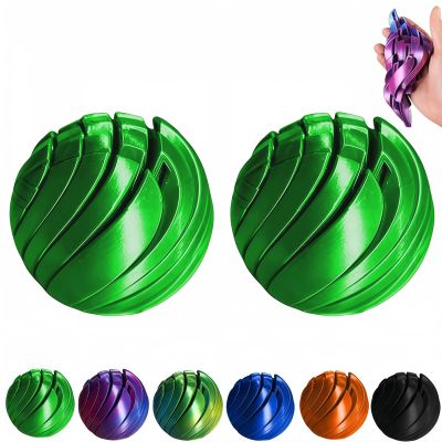3D Printed Gear Ball Fidget Toy, Slime Ball Sensory Stress Relief Toys for Adults, Rotatable 3D Printing Sphere Desk Toy for Anxiety, Focus, Cool Office Gadgets Gifts (Green,2)