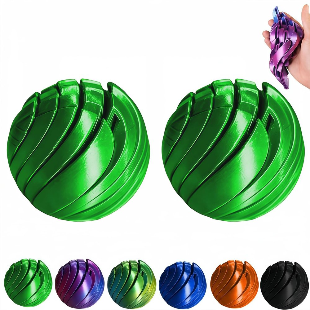 3D Printed Gear Ball Fidget Toy, Slime Ball Sensory Stress Relief Toys for Adults, Rotatable 3D Printing Sphere Desk Toy for Anxiety, Focus, Cool Office Gadgets Gifts (Green,2)