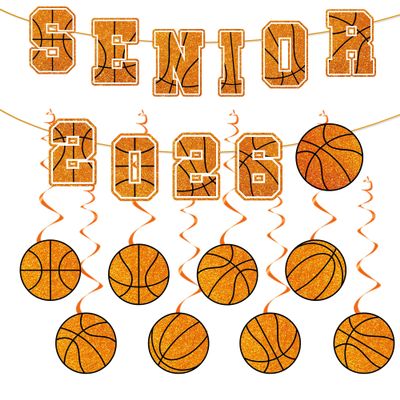 10Pcs Basketball Graduation Party Decorations Senior 2026 Banners Hanging Swirls Senior Night Decorations Sport Theme Party Supplies for Basketball Player Gift Sport Favors