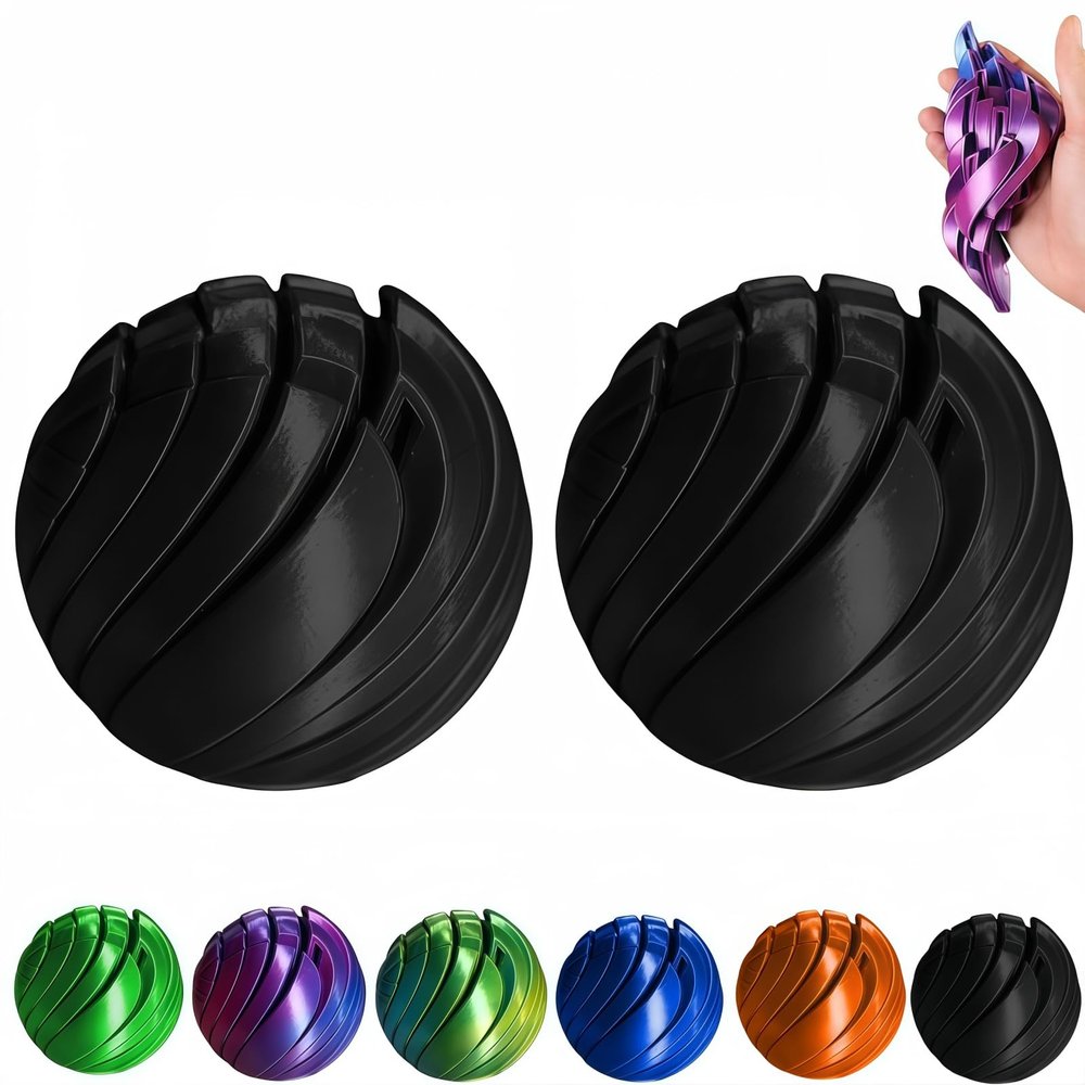 3D Printed Gear Ball Fidget Toy, Slime Ball Sensory Stress Relief Toys for Adults, Rotatable 3D Printing Sphere Desk Toy for Anxiety, Focus, Cool Office Gadgets Gifts (Black,2)