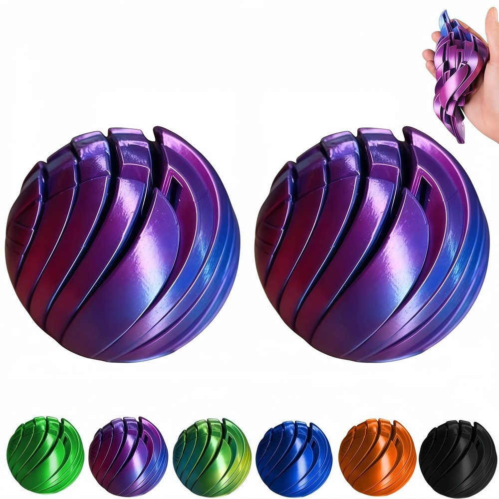 3D Printed Gear Ball Fidget Toy, Slime Ball Sensory Stress Relief Toys for Adults, Rotatable 3D Printing Sphere Desk Toy for Anxiety, Focus, Cool Office Gadgets Gifts (Laser Purple,1)