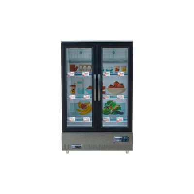 1/20 Scale Mini Food-Play Realistic Double-Door Fridge Model, Miniature Kitchen Supermarket Props, Pretend-Play Fridge Set (Dark Grey Refrigerator + 60 Random Items + Shopping Cart/Light-Up