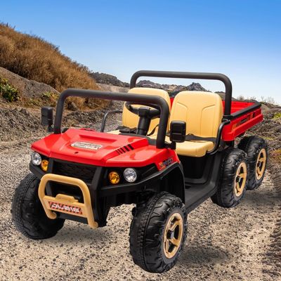 24V 6-Wheel 4WD Kids Ride on UTV  Remote Control Dump Truck, 3 Speeds, Music & Headlights for 3-5,Red