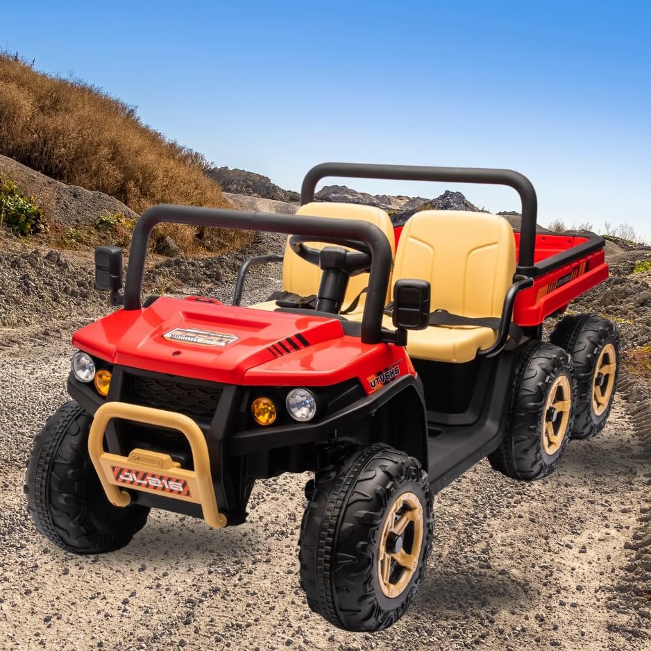 24V 6-Wheel 4WD Kids Ride on UTV  Remote Control Dump Truck, 3 Speeds, Music & Headlights for 3-5,Red