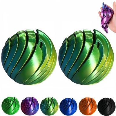 3D Printed Gear Ball Fidget Toy, Slime Ball Sensory Stress Relief Toys for Adults, Rotatable 3D Printing Sphere Desk Toy for Anxiety, Focus, Cool Office Gadgets Gifts (Laser Green,2)