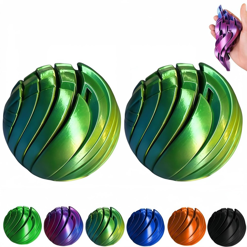 3D Printed Gear Ball Fidget Toy, Slime Ball Sensory Stress Relief Toys for Adults, Rotatable 3D Printing Sphere Desk Toy for Anxiety, Focus, Cool Office Gadgets Gifts (Laser Green,2)