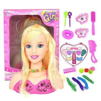 Qudinip Hairdressing Styling Head Doll, 17Pcs Makeup Set for Kids Girls, Educational Toy Dress Up and Play House (QudinipSvXZYyEv-10322116)