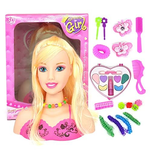 Qudinip Hairdressing Styling Head Doll, 17Pcs Makeup Set for Kids Girls, Educational Toy Dress Up and Play House (QudinipSvXZYyEv-10322116)