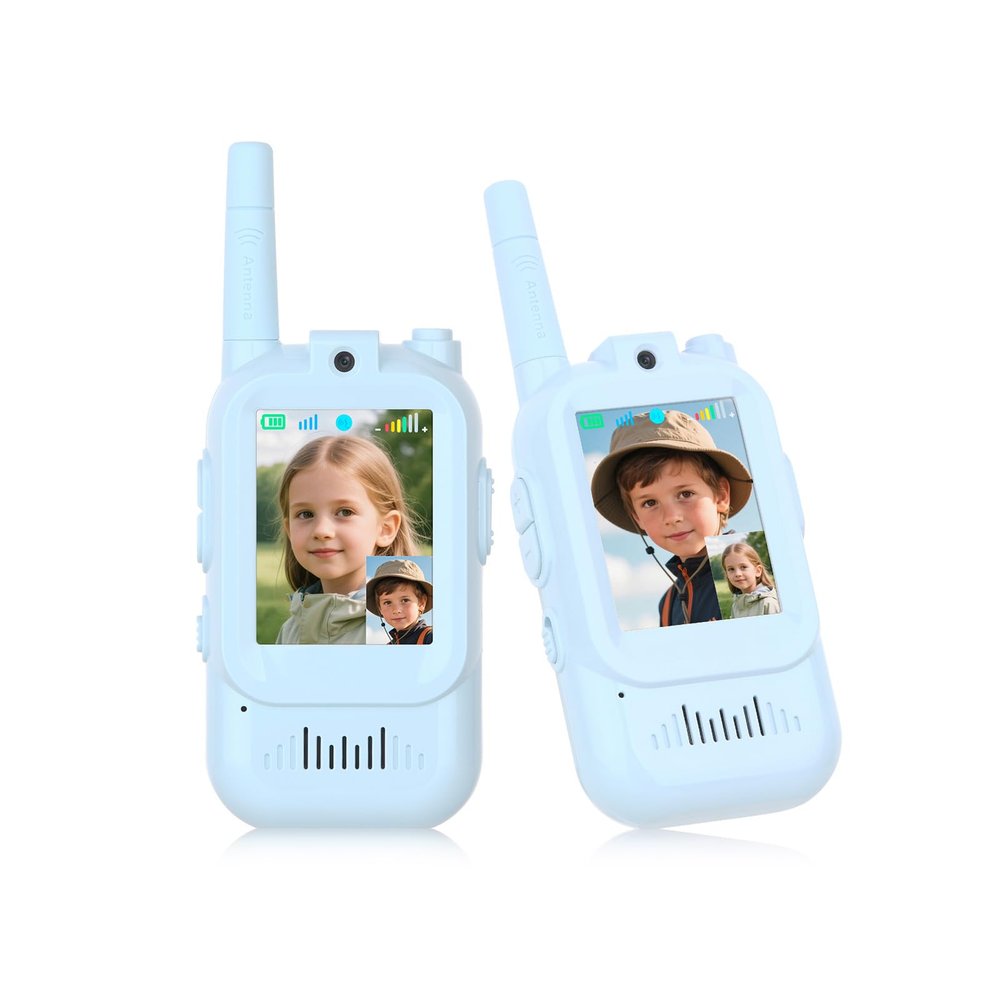 Pomya Video Walkie Talkies for Kids Pack of 2, Rechargeable Long Range Two Way Radios for Boys Girls Age 3-12, 2.0in Screen & Voice Changer for Outdoor Play, Camping