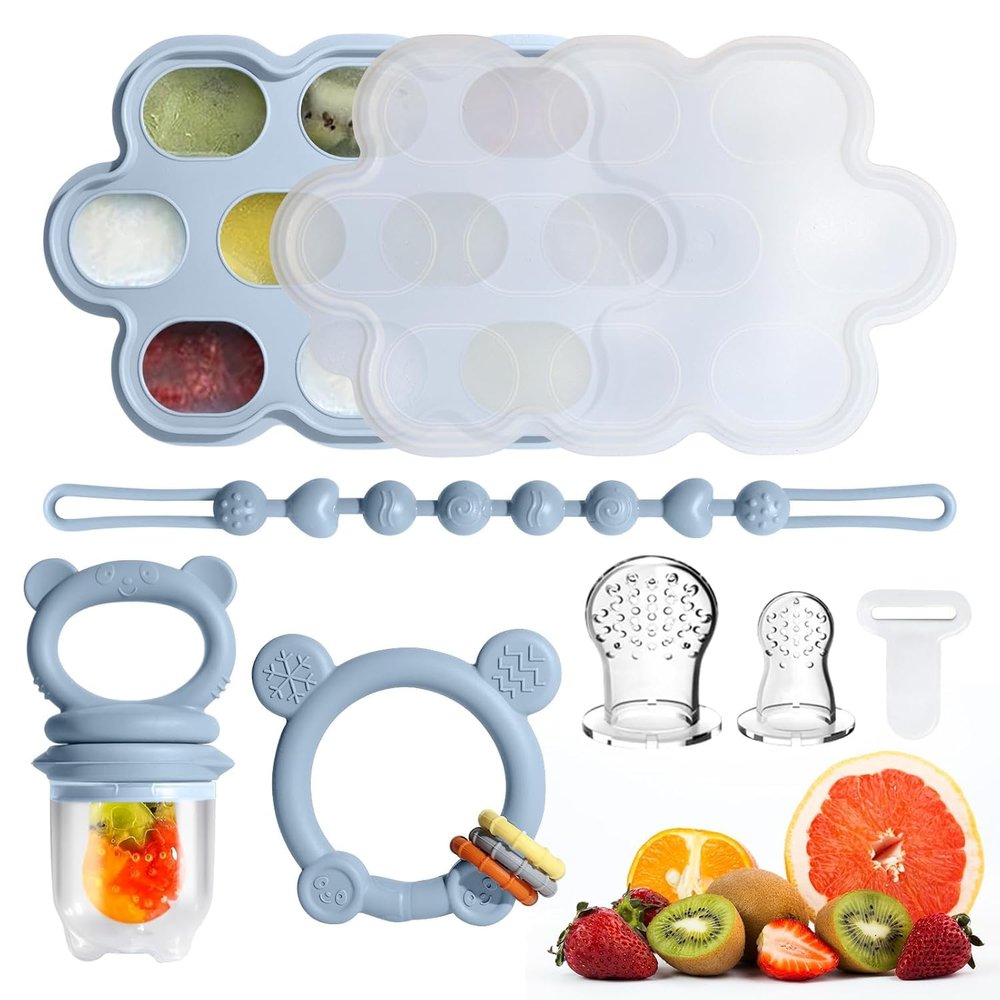 Baby Feeding Sets, Baby Fruit Food Feeder & Breastmilk Popsicle Molds for Teething Relief, BPA-Free Silicone Pouch & Nipple, Safely Introduce Solids, Teether Toys for Babies 3-6 6-12 Months