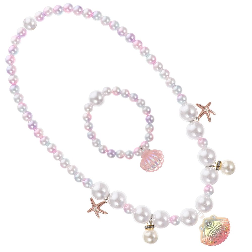 ANDRESLAD Pearl Necklace and Bracelet Set, Pink Shell Design, Jewelry Kit for Dress-Up and Birthday