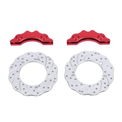 SUNGOOYUE RC Car Brake Disc Kit,Aluminum Alloy Brake Rotors with Simulated Calipers for 1/10 1/16 RC Crawler Cars 3D Design Lightweight Durable (Red)