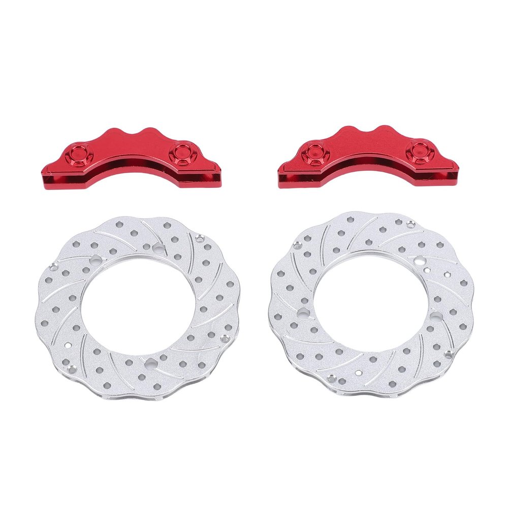 SUNGOOYUE RC Car Brake Disc Kit,Aluminum Alloy Brake Rotors with Simulated Calipers for 1/10 1/16 RC Crawler Cars 3D Design Lightweight Durable (Red)