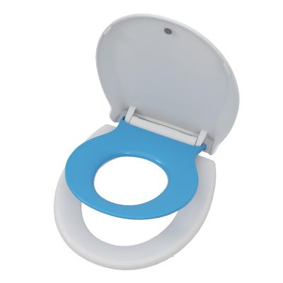 Elongated Blue Mother and Child Toilet Seat - Built-In Toddler Potty Training Seat, Slow Close, Tool-Free Easy Installation