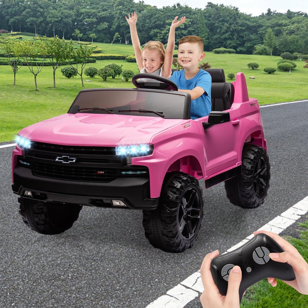 2-Seater Kids Ride On Car 24V, Licensed Chevrolet Silverado Electric Truck w/Parent Remote, Spring Suspension & Wireless Music, Outdoor Toy Vehicle for Ages 3-8