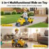HONEY JOY Ride On Tractor with Trailer, Kids Excavator Bulldozer with Shovel, Seat Storage, Engine Sound, Music, Manual Control Bucket, Ride On Construction Vehicle for Toddlers Boys Girls, Yellow view 3
