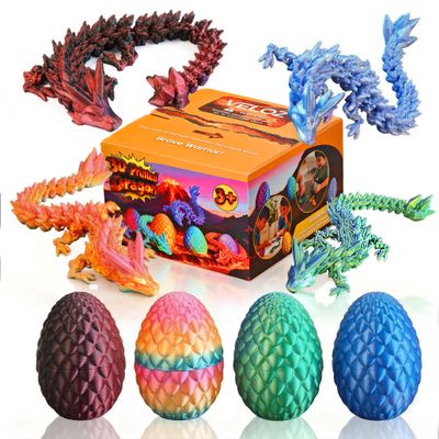 VELOZ 4PCS 3D Printed Dragon Egg, Cool 3D Printer Articulated Crystal Dragon Toy for Kids, Surprise Animals Figurines Fidget Dinosaur Eggs for Boys Kids Teen 5-7 4-6 8-12