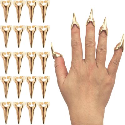20PCS Golden Finger Claws Rings Full Finger Set, Gothic Punk Rock Metal Talon Nail Armor for Halloween Cosplay, Horror Party Costume Accessories, Vampire Werewolf Fingertip Claws