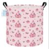 Round Laundry Basket Collapsible Storage Hamper Pink Castle view 1