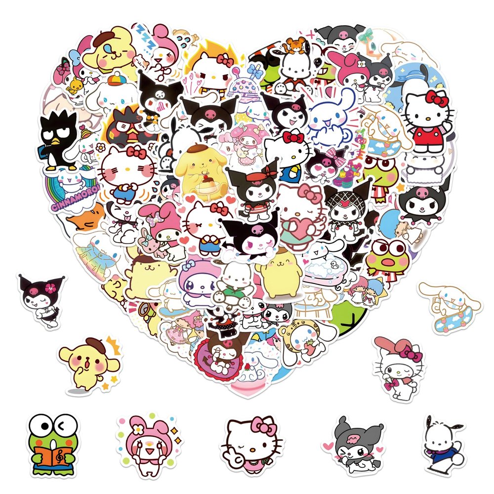 100PCS Cute Cartoon Stickers for Kids Teens Adults Hello Kawaii Kitty Sticker for Water Bottles Laptop Journaling Phone, Asverbet Waterproof Vinyl Decals Teacher Reward Stickers