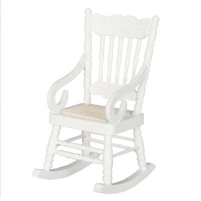 1:12 White Miniature Furniture Vintage Retro Wood Rocking Chair Landscape Tiny Furniture Model for mini House Home Decoration Christmas Scene Shooting Craft Displays