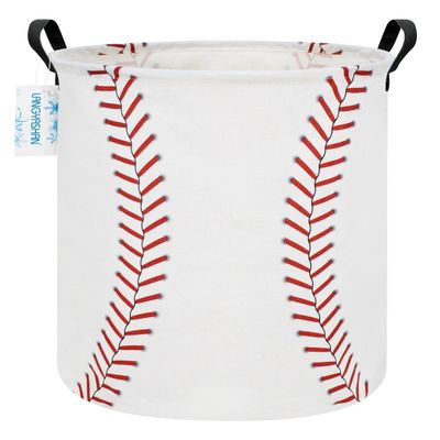 LANGYASHAN Laundry Basket Canvas Fabric Collapsible Organizer Basket for Storage Bin Toy Bins Gift Baskets Bedroom Clothes Children Nursery Hamper (Baseball)