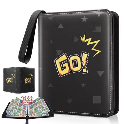 1080-Card Binder  9-Pocket Trading Card Album with 60 Removable Double-Sided Transparent Pages, Black Zipper Case Holder Fits TCG, MTG & Sports Cards Gift for Collection valentines day gifts for him