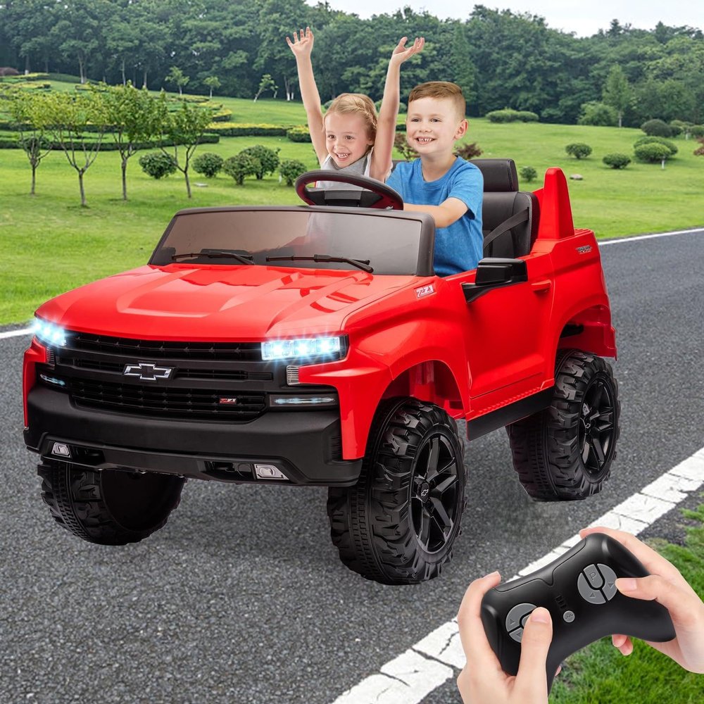 2-Seater Kids Ride On Car 24V, Licensed Chevrolet Silverado Electric Truck w/Parent Remote, Spring Suspension & Wireless Music, Outdoor Toy Vehicle for Ages 3-8