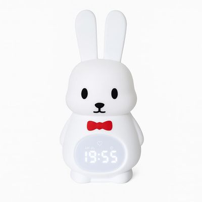 Sleep Trainer Clock for Toddlers with Color Light Cues, Bunny Alarm Clock with Night Light & Sunrise Wake Up, 12 Sounds, App Control, Rechargeable Silicone Nursery Lamp