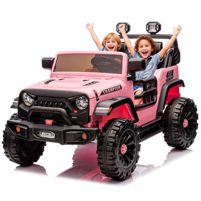 24V Ride On Vehicle, 2-Seater Electric Jeep with 400W Dual Motors, 31" Wide Seat, 4-Wheel Suspension, LED Headlights & Rear Searchlights, Bluetooth/USB/MP3, Remote Control (Pink)