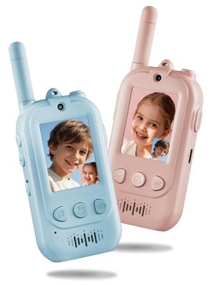 Voice Changer Upgraded Kids Video Walkie Talkies with Real-Time Two-Way Video, No WiFi or App Required, 1600FT Long Range, Rechargeable Video Intercom Toy for Boys & Girls Ages 312 (Blue & Pink)