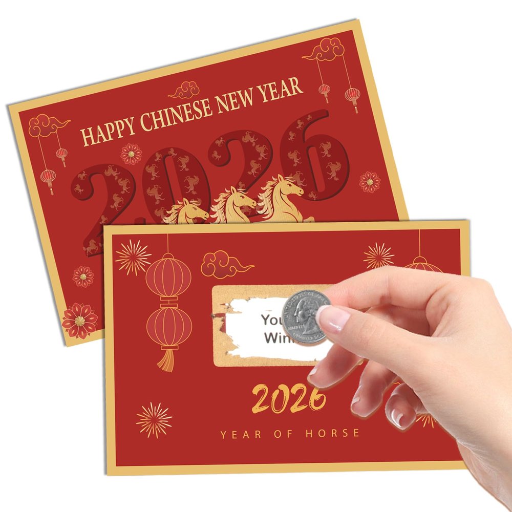 Habbiful 30 PCS Chinese New Year 2026 Scratch Off Fortune Cards Lunar New Years Games for Year of The Horse 2026 Celebration Party Decorations (B)