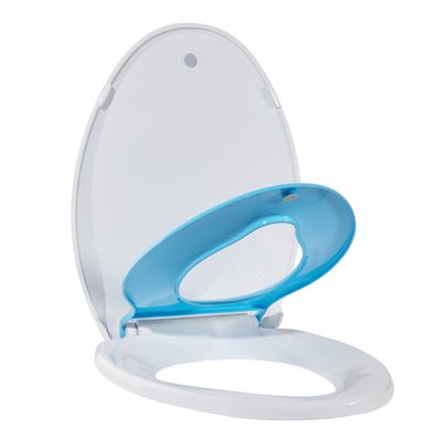 19 Inch Round Toilet Seat with Built-In Toddler Potty Training Seat Soft Close, Non-Slip, Easy Install & Clean, Durable BPA-Free PP Material, Universal Fit for Standard Adult & Kids Toilets, Blue