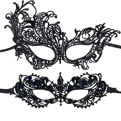 AMWYODK 2 pieces of Venice thickened lace masks, suitable for role-playing masquerade, Halloween and carnival occasions. (black)