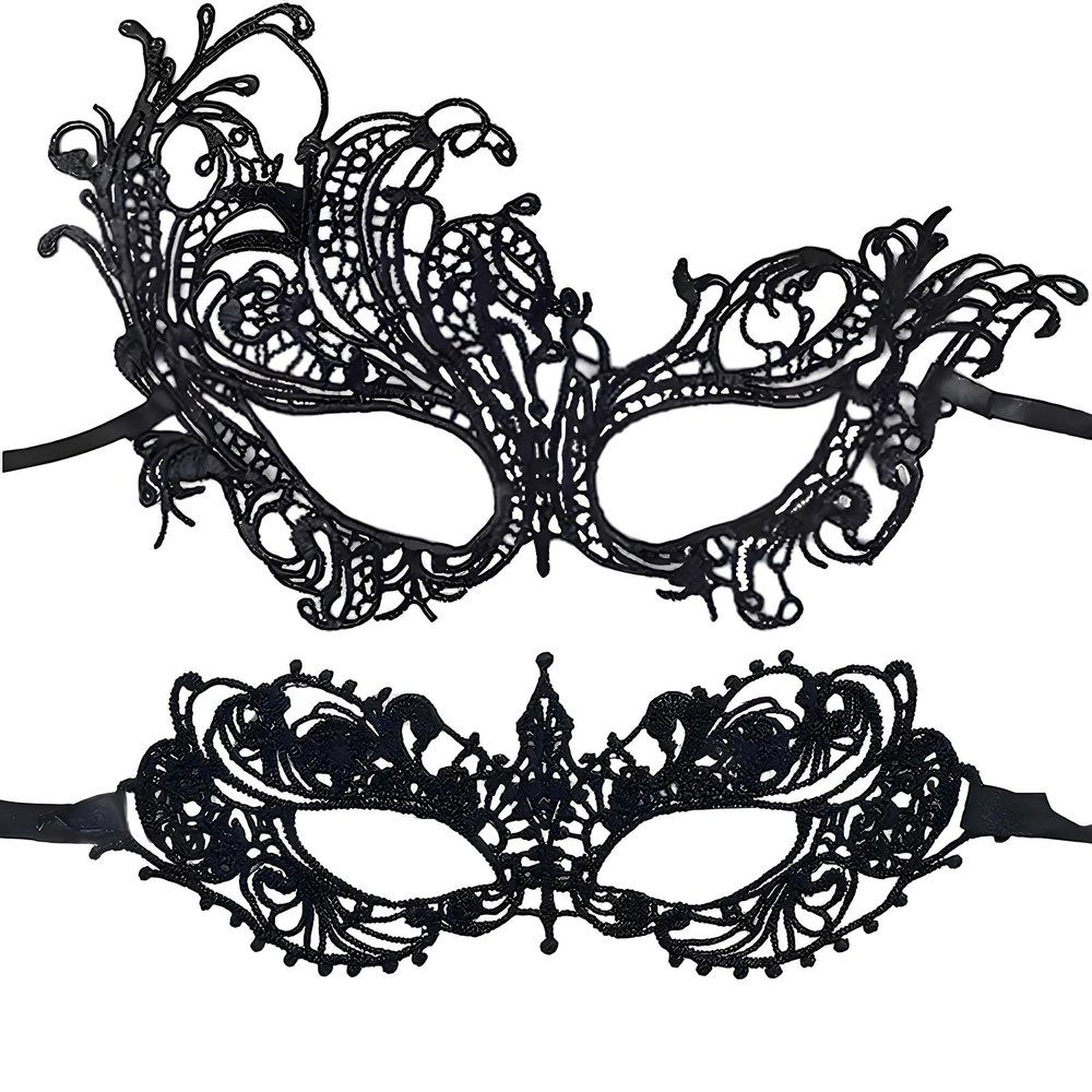 AMWYODK 2 pieces of Venice thickened lace masks, suitable for role-playing masquerade, Halloween and carnival occasions. (black)