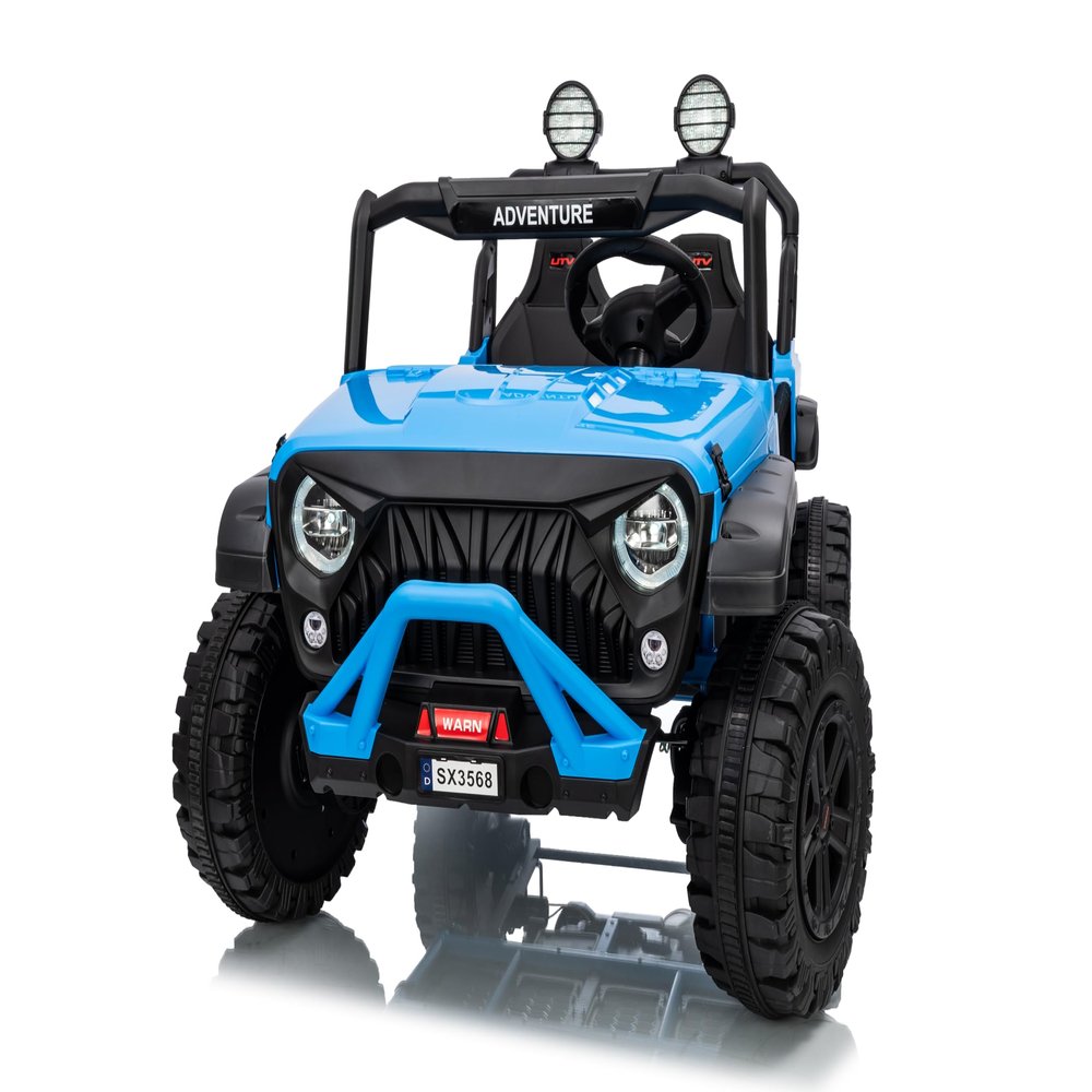 24V Ride on Car for Big Kids, 2 Seater Ride on Toy, Kids Electric Vehicles with Remote Control, Spring Suspension, Front & Behind LED Lights, Dual Storage, 3 Speeds, Music, Smooth Start, Blue