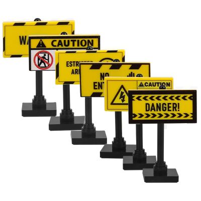 FRCOLOR 6Pcs Mini Warning Signs and Traffic Cones Building Brick Set for Educational Safety Village Street Playset Interactive Roadblock Model Accessories