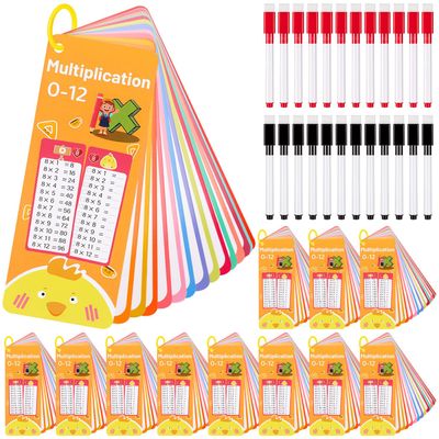 12Set 15Pcs Multiplication Flash Cards, Multiplication Chart 0-12 with 2 Dry Erase Pens 1 Rings, Time Table Flash Cards for 1st to 3rd Grades Fun Learning with Math Game