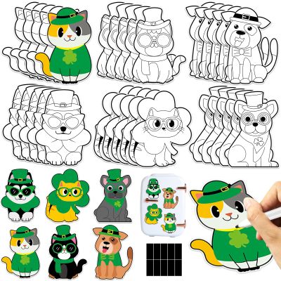 30 Sets St. Patrick's Day Arts Crafts Coloring Magnets Kits for Fridge Color Your Own St. Patrick's Day Pets DIY Magnetic Dog Cat Animal Crafts for Irish Party Decor Classroom Home Activities Games