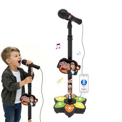 Kids Karaoke Machine with Stand,2025 New Karaoke Machine Toy with Music & Light, Adjustable Height, Fan Standing Karaokes Microphone - Move to Play & Echo Effect, Xmas New Year Gifts for 3+ (Black)