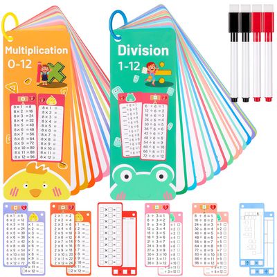 30Pcs Multiplication and Division Flash Cards, Math Flash Card with 4 Dry Erase Pens 2 Rings, Time Table Flash Cards for 1st to 3rd Grades Fun Learning with Math Game