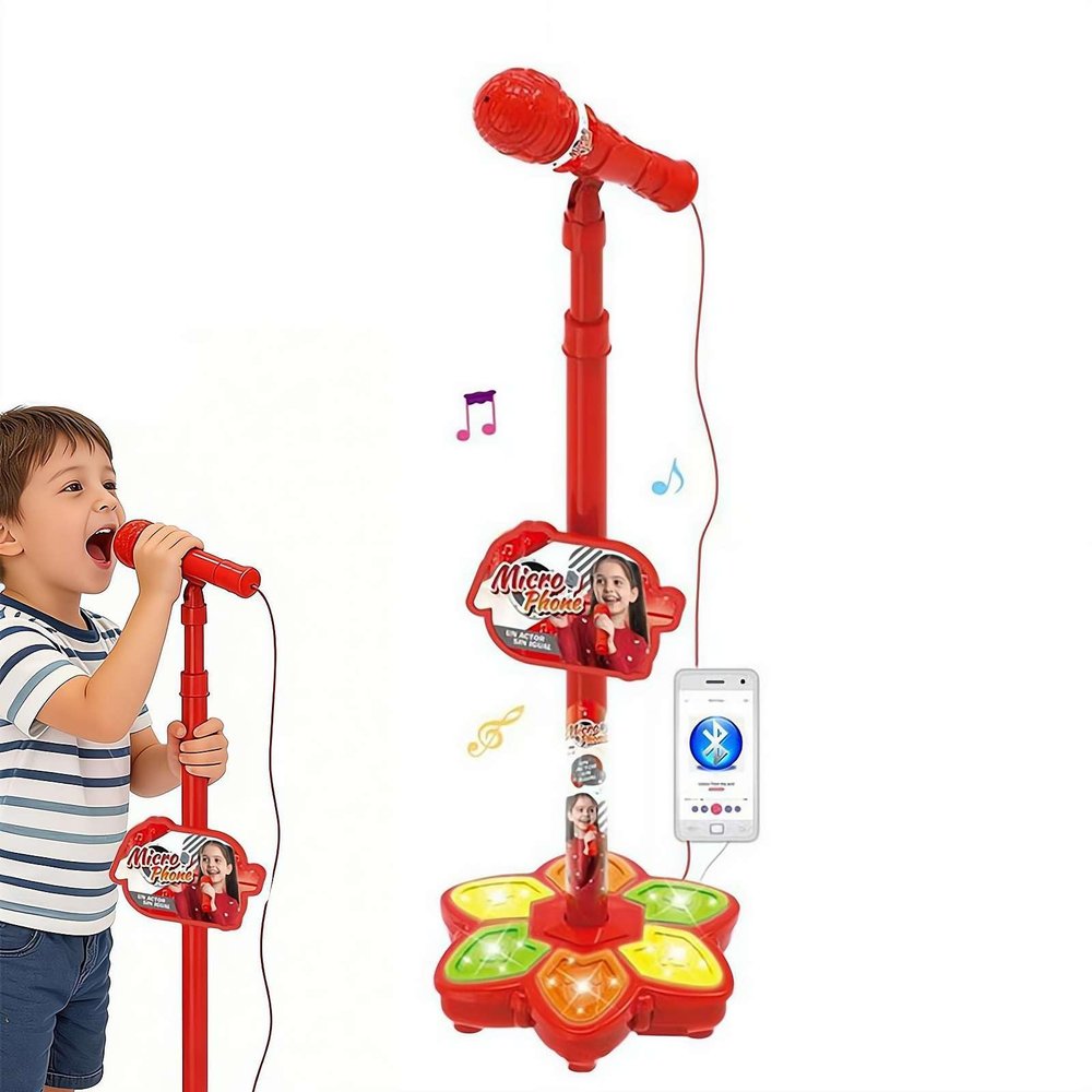 Microphone Toy with Stand,Rechargeable Karaoke Machine Toys with Speakers and Lights,Portable Adjustable Height Karaoke Machine for Singing,Fun Activities for Family Party and Birthday
