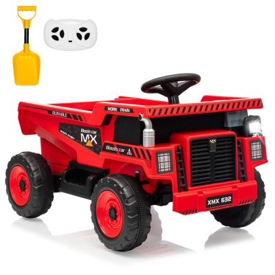 12V Kids Ride-on Dump Truck with Remote Control, Construction Toy with Dump Bed & Shovel, Ride-on Car with Music, Headlights & Soft Start, 16.5" Spacious Seat