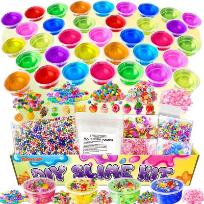 35 Cups DIY Slime Kit, Slime Making Kit for Girls, Crystal Clear, Glow in The Dark Slime with Add-ins, Foam Balls, Charms, Party Favors Gift Toys for Kids 3-12