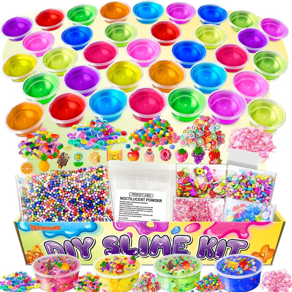 35 Cups DIY Slime Kit, Slime Making Kit for Girls, Crystal Clear, Glow in The Dark Slime with Add-ins, Foam Balls, Charms, Party Favors Gift Toys for Kids 3-12