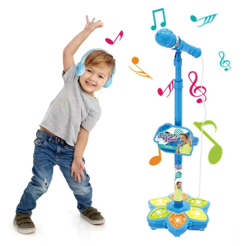 Kids Karaoke Machine with Stand,2025 New Karaoke Machine Toy with Music & Light, Adjustable Height, Fan Standing Karaokes Microphone - Move to Play & Echo Effect, Xmas New Year Gifts for 3+ (Blue)