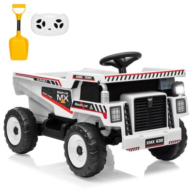 12V Kids Ride-on Dump Truck with Remote Control, Construction Toy with Dump Bed & Shovel, Ride-on Car with Music, Headlights & Soft Start, 16.5" Spacious Seat