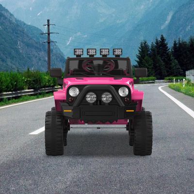 12V Kids Electric Ride-on Truck, Electric Vehicles Car Ride on Toy with Parent Remote Control, LED Lights, Seat Belt, Music Player, Spring Suspension, AUX Port  Ideal Gift for Toddlers, Rose Red