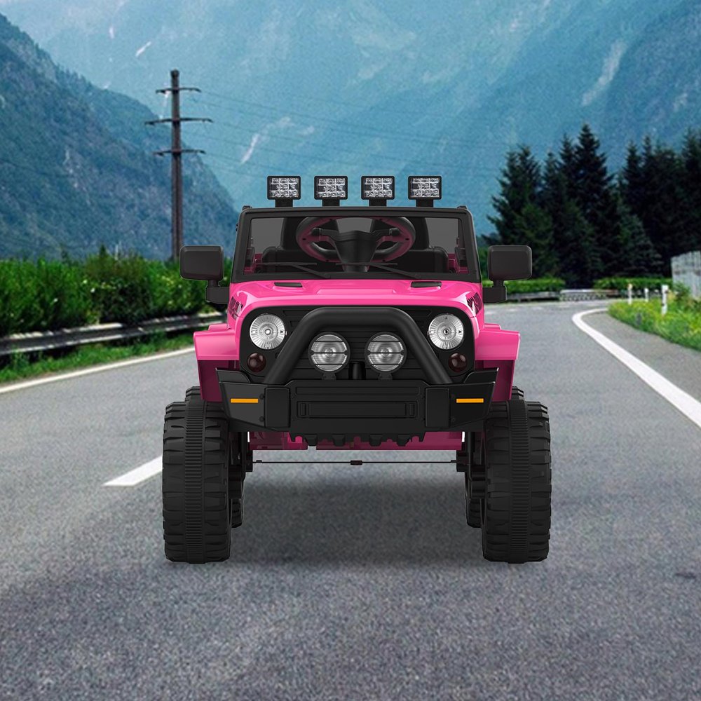 12V Kids Electric Ride-on Truck, Electric Vehicles Car Ride on Toy with Parent Remote Control, LED Lights, Seat Belt, Music Player, Spring Suspension, AUX Port  Ideal Gift for Toddlers, Rose Red